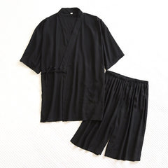 Men Kimono Sleepwear Set Spring And Fall Solid Color Homewaer Viscose