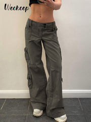 Baggy Jeans Low Rise Button Fly Straight  Denim Cargo Pants