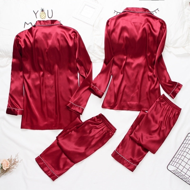 Luxury Pajama suit Satin Silk Pajamas Sets Couple Sleepwear Night Suit