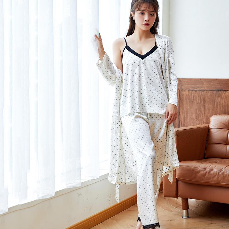 V-Neck Pajamas Suit Print Dot Loungewear Nightgown Sleep Set