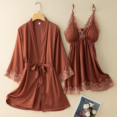 2PCS Lace Robe Set Women Kimono Sleepwear Sleep Suit