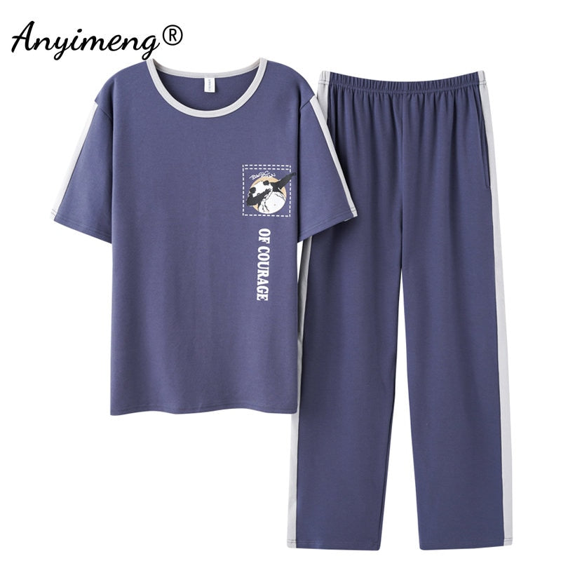 Fashion Men Sleepwear Soft Cotton Pajamas Set