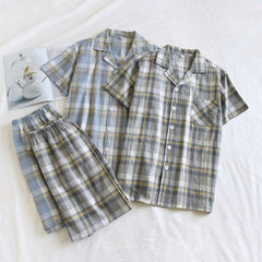 Summer Men's Pajama Set  Cotton Short Sleeve Shorts