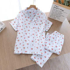 crepe pajamas Short-sleeved trousers two-piece Floral thin ladies home wear set