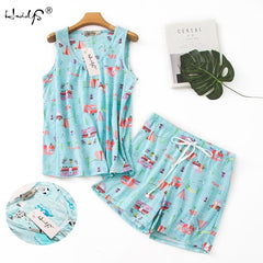 Summer Pajamas Cotton Sleepwear Suit  Pajamas Suit Plus Size