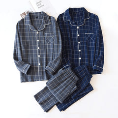 men's plaid home service suit cotton crepe cloth pajamas