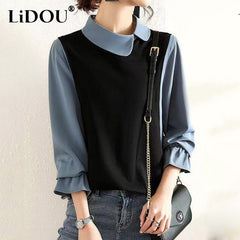 Style Collar Office Lady Two Piece Elegant Pullover Top