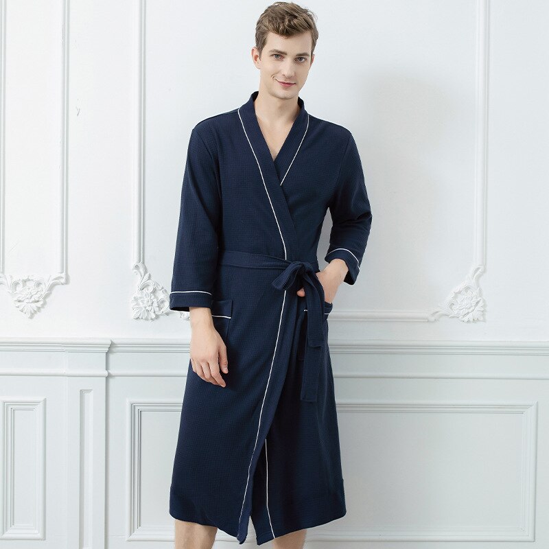 Mens Bathrobe Gown Long Sleeve Robe Kimono Home Wear