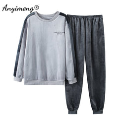 Plain Male Plain Pajamas Set Thick Sleep Tops Nightwear Long Sleeved