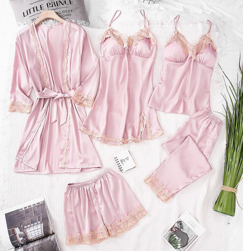 5pcs V-Neck Nightwear Pajamas Sets Bride Wedding Nightwear