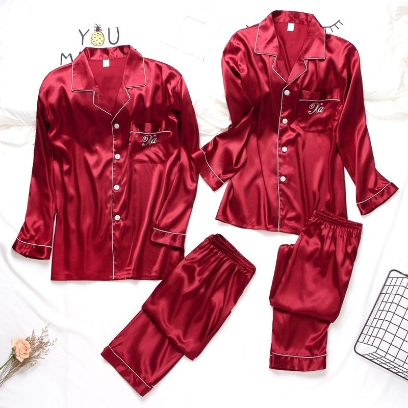 Luxury Pajama suit Satin Silk Pajamas Sets Couple Sleepwear Night Suit