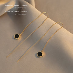 Simple Black Square Pendant Long Earline Fashion Jewelry