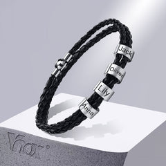 Name Mens Braided Genuine Leather Bracelet