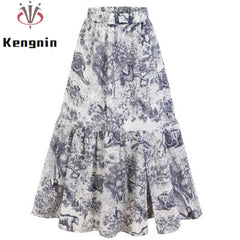 Print Floral Women's Skirts High Waist A-Line Office Lady