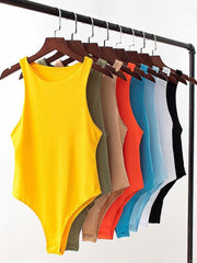 summer solid body con bodysuits color slim casual