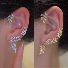 Exquisite Sparkling Zircon Leaves Ear Cuff Stud Earring