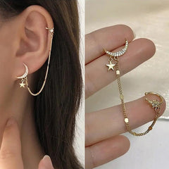 1PC New Fashion Gold Color Moon Star Clip Earrings